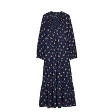 Madewell Challis Midi  Dress Women S Navy Blue  Floral Tiered Long Sleeve NH056
