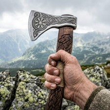 Hand-Forged 18-Inch Bearded Hatchet - Handmade Carbon Steel Viking Axe