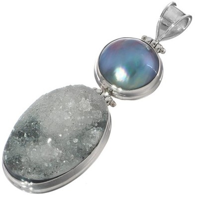 Achat Druzy Drusy Mabe Perle Sterlingsilber Anhänger, 2 5/16''