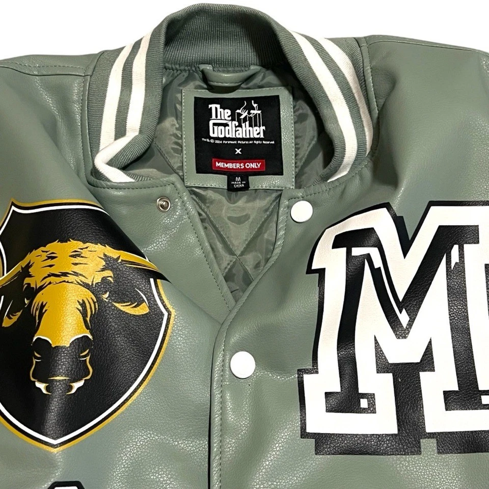 Members Only The Godfather Faux Leather Bomber/Varsity Jacket Size M NWT - Image 2 of 4