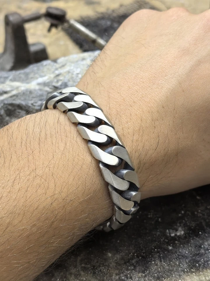 Sterling Silver Curb Bracelet, 10MM Heavy Gourmet Chain Link Bracelet - Image 2 of 4