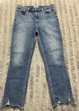 Paige Cindy Jean Womens 31 Blue Medium Wash Stretch Princess Distressed Hem Read