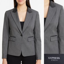 EXPRESS Gray Career Women's One-Button Blazer Jacket Sz 5/6 Poly Blend