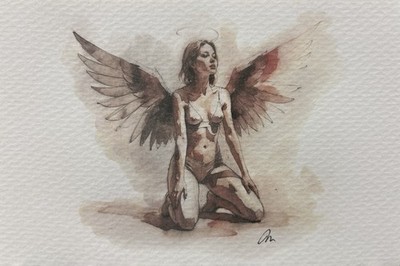 Original Classical Watercolor 4x6 Painting  Female Angel Portrait