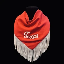 Vintage Texas Red Western Fringe Neck Scarf With Snap Closure Embroidered RARE