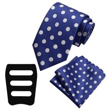 Polka Dot Ties for Men Classic Mens Neck Tie and Pocket Square Combo with Blue