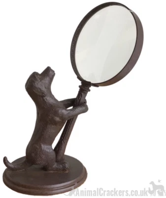 Bronze Effekt Hund hält Lupe Ornament Skulptur Hundeliebhaber Geschenk