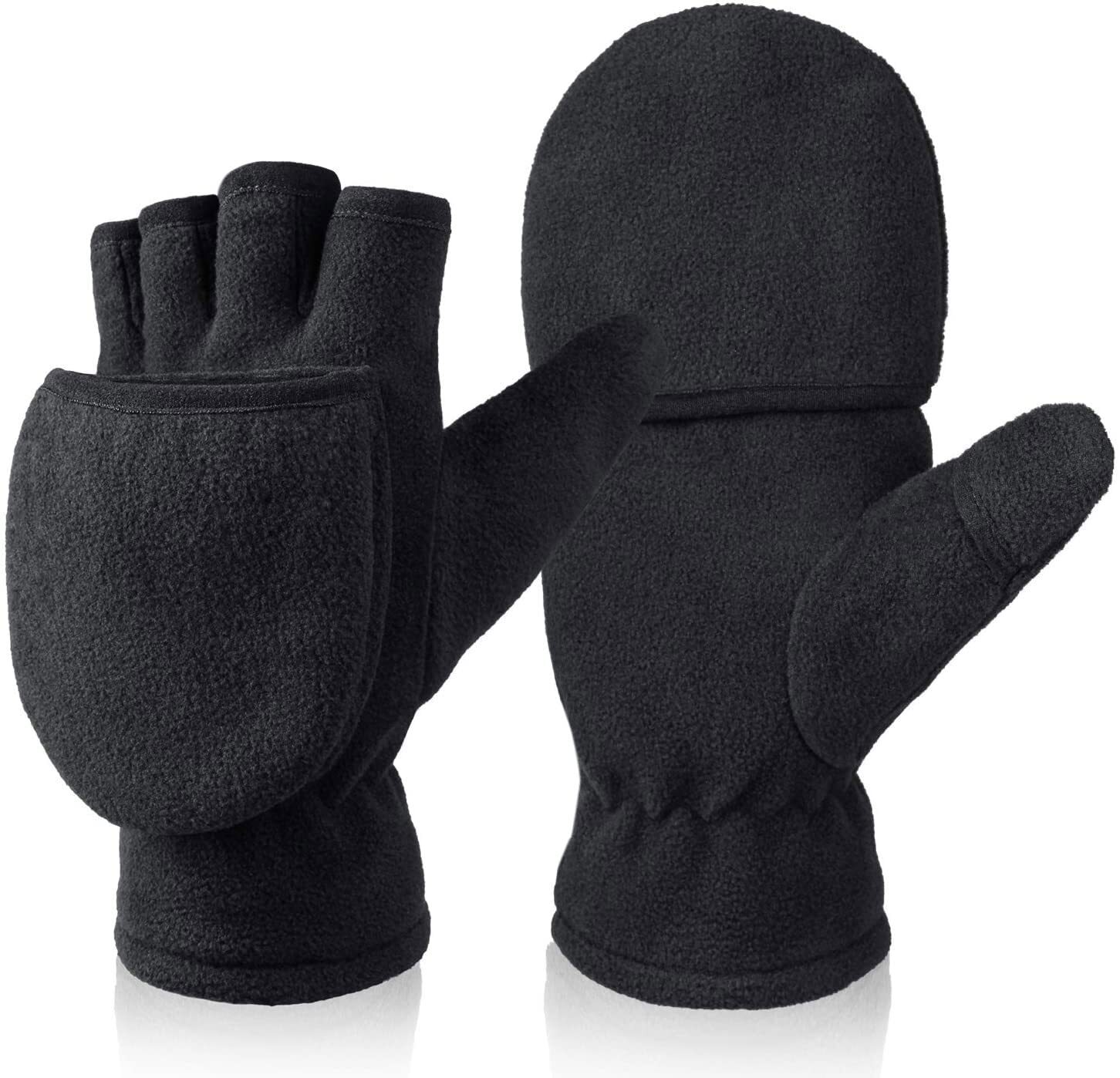 Mens and Womens Winter Fingerless Gloves Thermal Thick Warm Fleece Convertible Mittens for Cold Weather