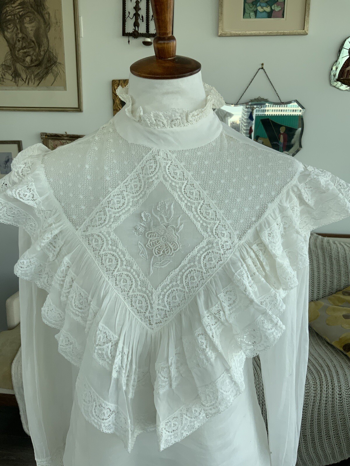 Antique Victorian Blouse - White - Cotton / Lace - image 3