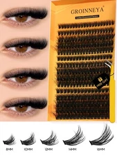 GROINNEYA Lash Clusters Kit Thick 60-100D Volume Eyelash Clusters Wispy