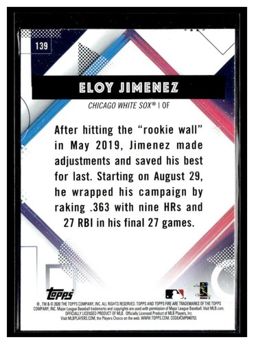 2020 Topps Fire #139 Eloy Jimenez - Picture 2 of 2