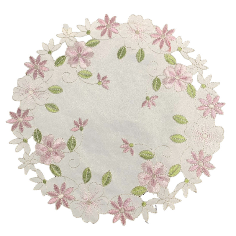 Floral Embroidered Placemats Coasters Set of 4 Round Tablemats Doily
