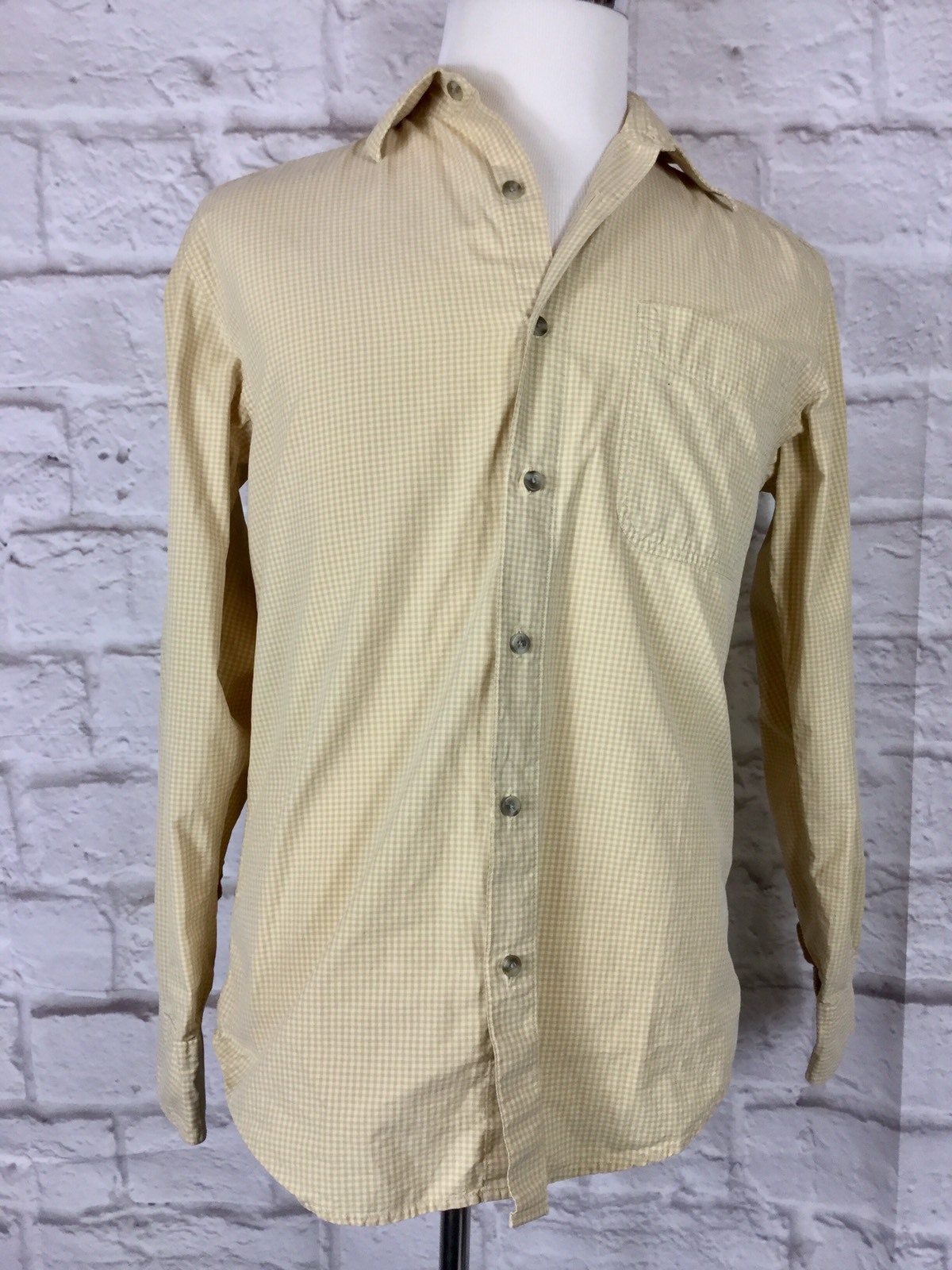 Eddie Bauer Mens Small Gold Checkered Long Sleeve Button Front Shirt