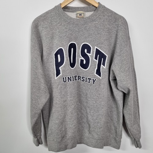 VTG Post University Colligate Sweatshirt Pullover Crew Gray Spellout Sz L - 第 1/5 張圖片