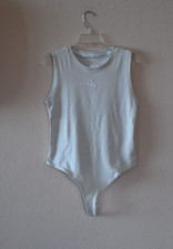 Calvin Klein Jeans Women's Beige Monogram Logo Tank Thong Bodysuit Top Sz L 70