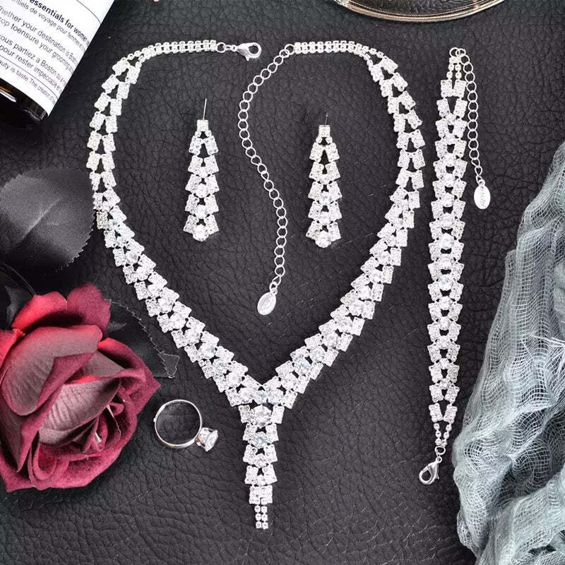 Wedding Necklace bracelet ring complete set silver shine jewelry