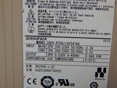 Yaskawa SGDV-R70A11AY547AA ServoPack 3PH 0-230V 0-400Hz M2710 | eBay