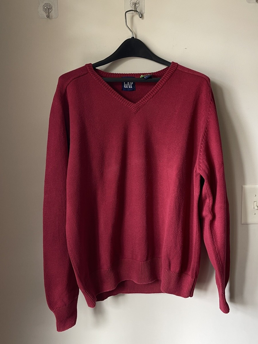 Gap Men's V-Neck Sweater Size XL NWT Red 100% Cotton Pullover Long Sleeves