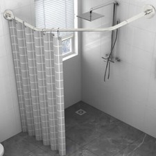 Corner Shower Curtain Rod Adjustable Stainless Steel Curved Shaped Rack Bathroom