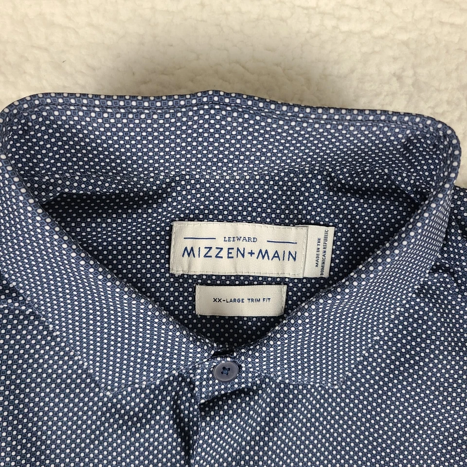 Camisa de vestir de sotavento principal MIzzen para hombre 2XL XXL azul marino blanco ajuste abotonado Foto 4 de 4