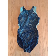 Gymnastics Leotard size 14 girls black green side cut out sparkles