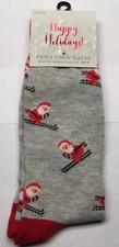 Happy Holidays Santa Skiing Gray Socks Size 6-12 Men  s Crew New Tags AR206