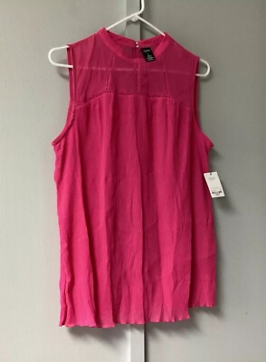 City Street Women s Top Size Large Sheer Crinkle Sleeveless Pink Fuschia New