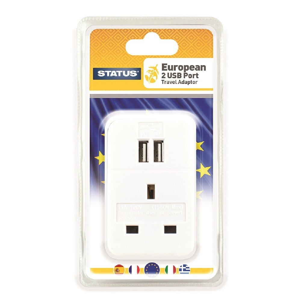 Status UK to Europe Travel Adapter With 2 x USB-A