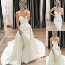 Sweetheart Satin Wedding Dresses Plus Size Mermaid Sweep Train Bridal Gowns