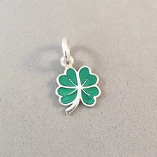 .925 Sterling Silver SMALL Green Enamel 4 LEAF CLOVER CHARM Shamrock 925 GA33