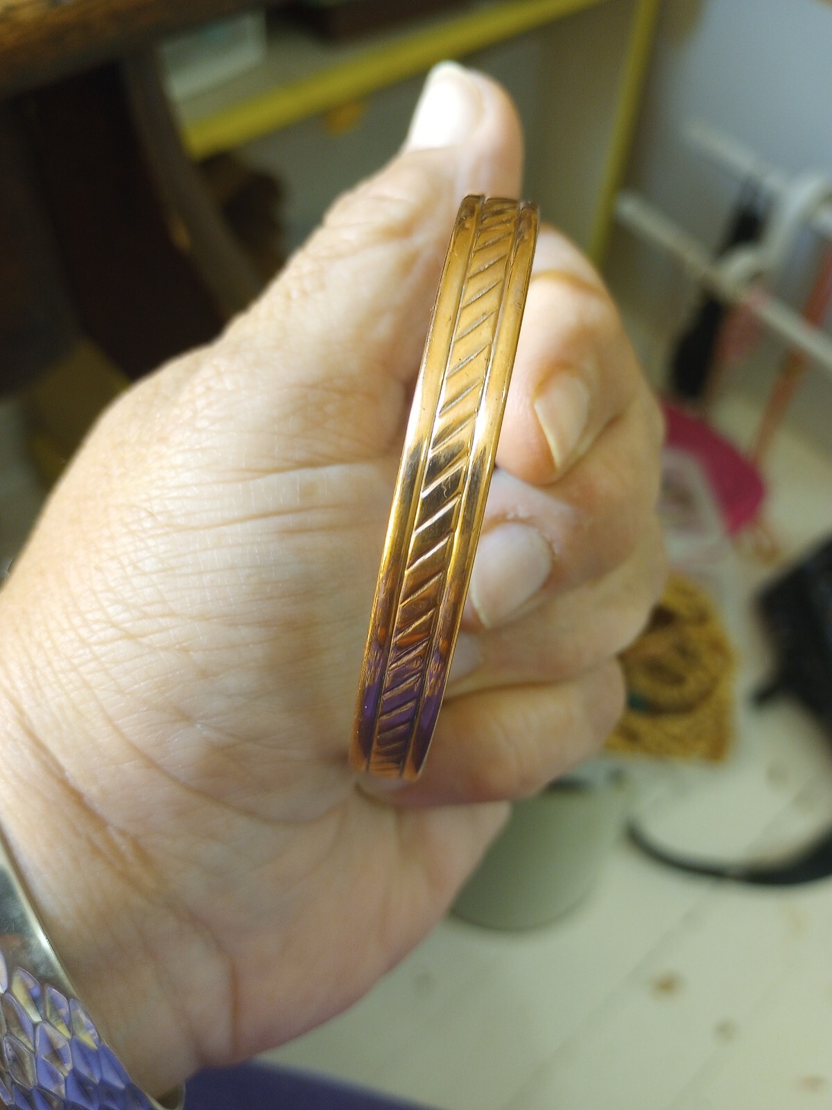 Vintage Solid Copper Cuff Bracelet Raised Embosse… - image 1