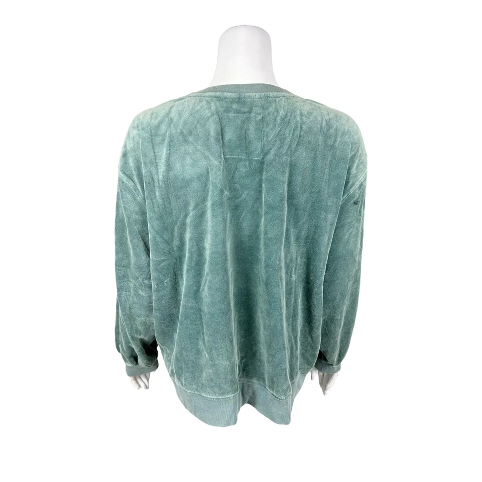 Pullover Peace Love World para mujer de terciopelo teñido de jade liso talla mediana Foto 2 de 2