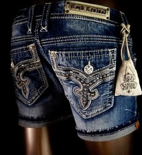 180 Buckle Rock Revival Jean "Polina" Rhinestone Leather Inserts Easy Shorts 29