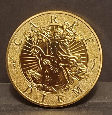CHALLENGE COIN-REMEMBER YOU WILL DIE,  SEIZE THE DAY-MEMENTO MORI-GOLD TONE