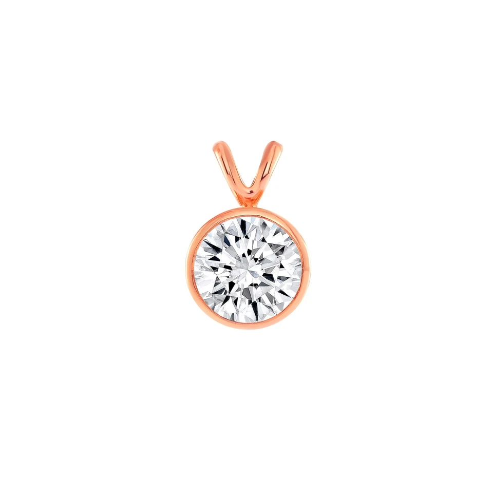 IGI E/VVS 2 Ct Round Cut Lab Created Grown Diamond Bezel Necklace 14K Rose Gold Foto 2 de 3