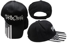 We The People Black Black  White USA Flag On Bill Cotton Embroidered Cap Hat