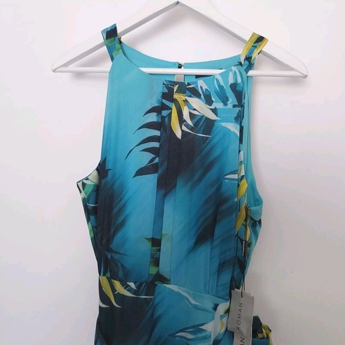 Roman Size 16 Maxi Dress Tropical Print Leaf Green Yellow Summer Long