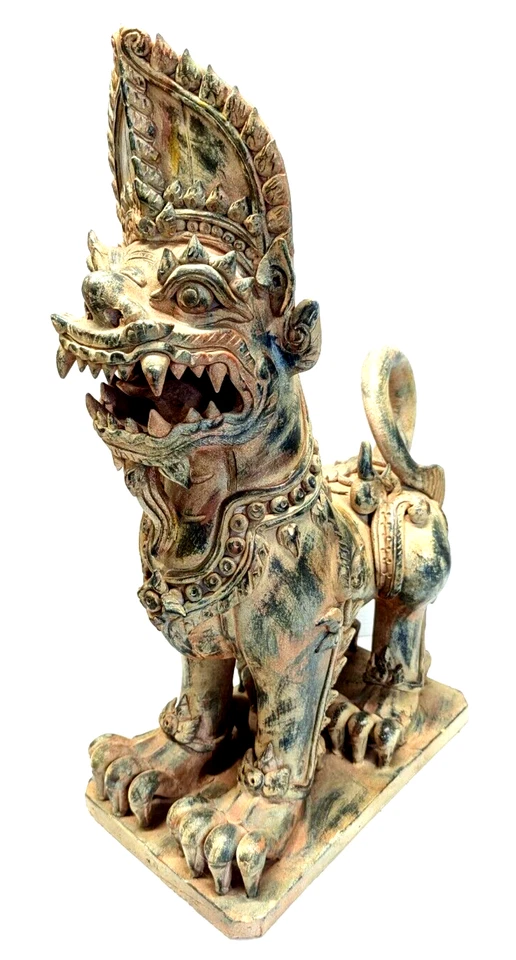 Vintage Terracotta FOO DOG Crowned Guardian Lion Statue Thailand 22"X12"x8" - Image 2 of 4
