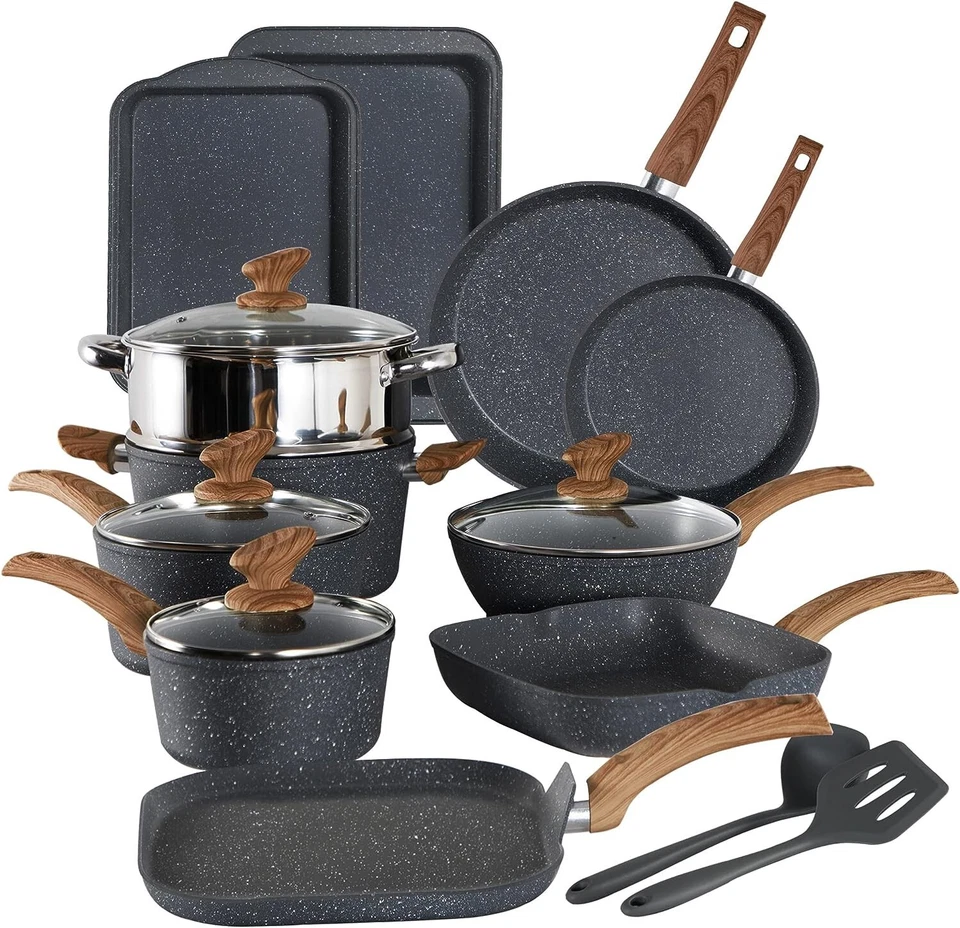 Pots and Pans Set Nonstick Kitchen Induction Cookware Set Granite Coated Pot Set - Image 4 of 4