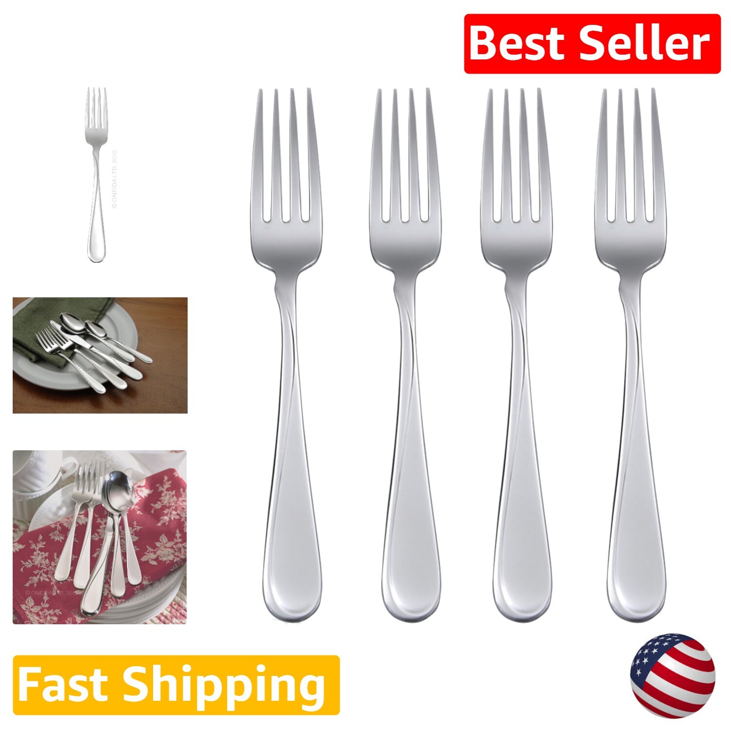 Flight Everyday Flatware Dinner Forks Set - Premium Stainless Steel, Set of 4