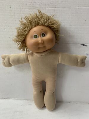 VINTAGE 8” CABBAGE PATCH DOLL, Cloth Body, Brown Hair Green Eyes, Naked