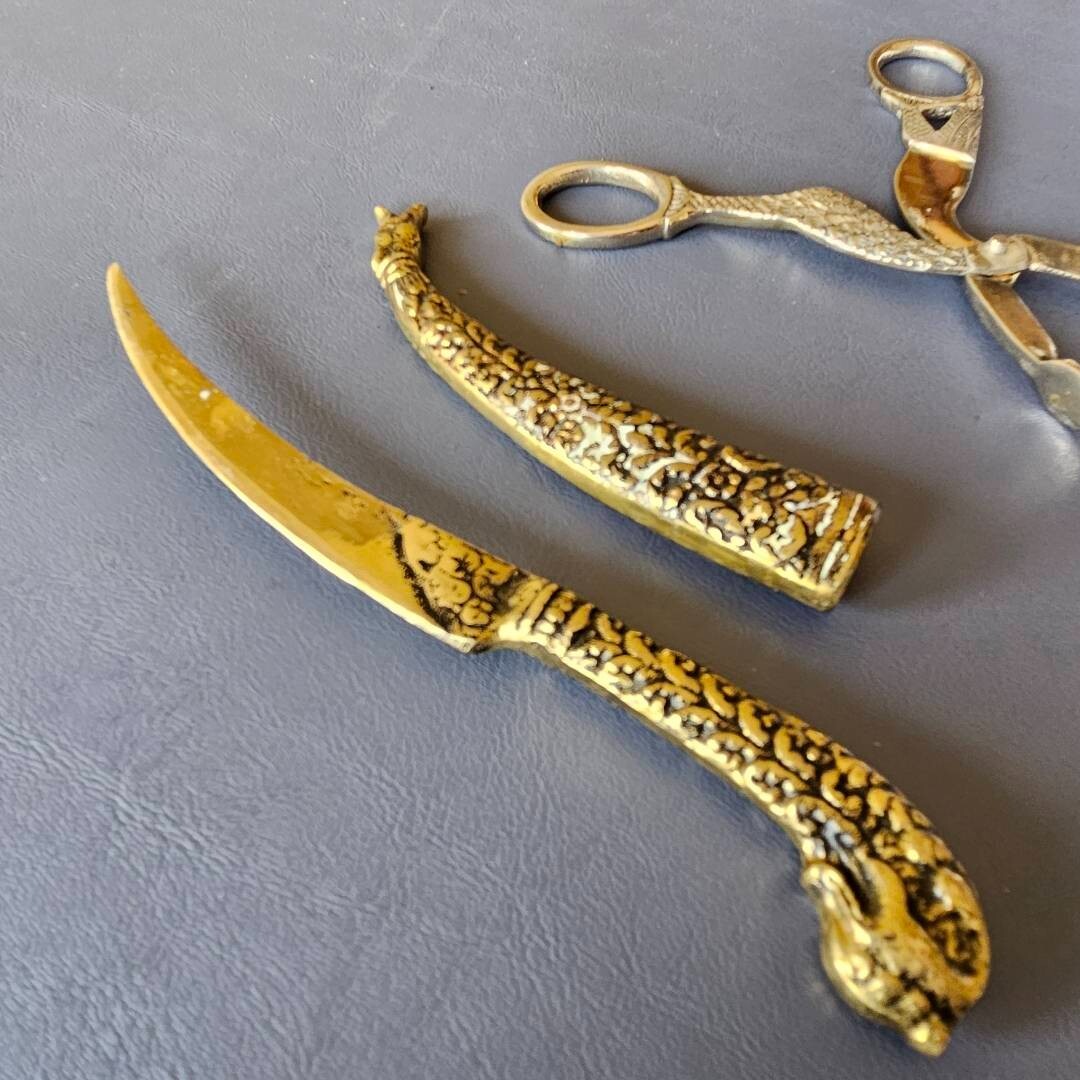 M1454 Vintage 1960's 純銀 GORHAM レターオープナー Vintage Collectible Brass Curved Dagger Letter Opener with Sheath