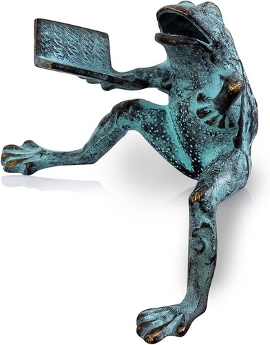SPI Home 41043 Weathered Teal Reading Frog 6 x 5.5 Aluminum and Iron Outdoor - 第 1/1 張圖片