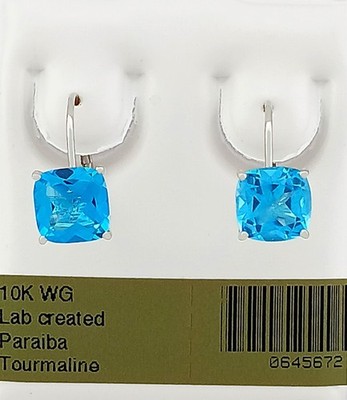 LAB CREATED 2,60 kt PARAIBA TURMALIN BAUMELNDE OHRRINGE 10 K WEISSGOLD - NEU MIT ETIKETT