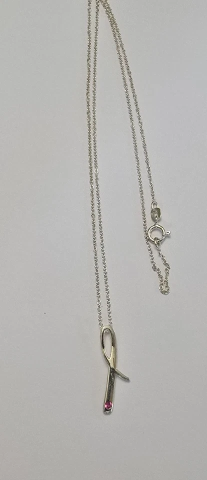 Avon Sterling Silver 925 Pink Cubic Zirconia CZ Breast Cancer Crusade Necklace - Image 2 of 4