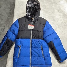 Pacific Trail Boys Puffer Jacket Hooded Colorblock Blue Black Zip Size M 10/12 