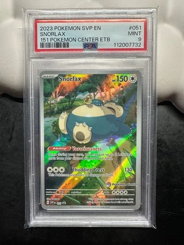 2023 POKEMON EN-151 ELITE TRAINER BOX #051 SNORLAX PSA 9 POKEMON CENTER STAMP