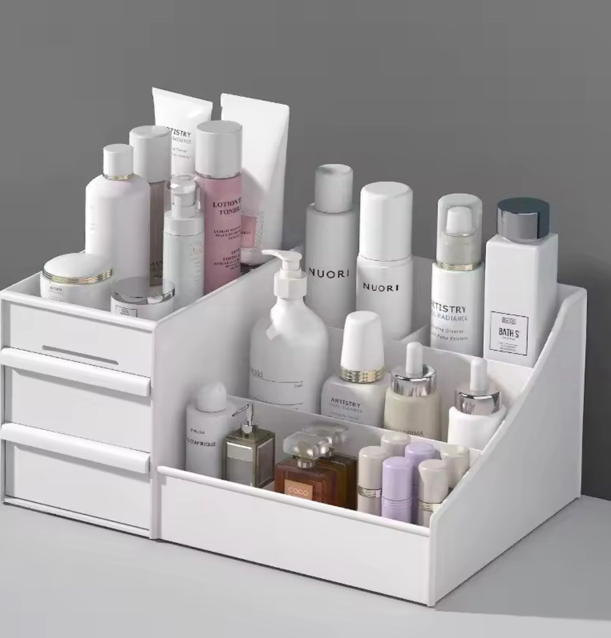 Boîte de rangement cosmétiques et organiseur blanc de maquillage pour tiroir
