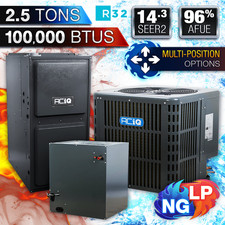 ACiQ 2.5 Ton 96% 100K BTU NG/LP Gas Furnace & R32 Central Air Conditioner System
