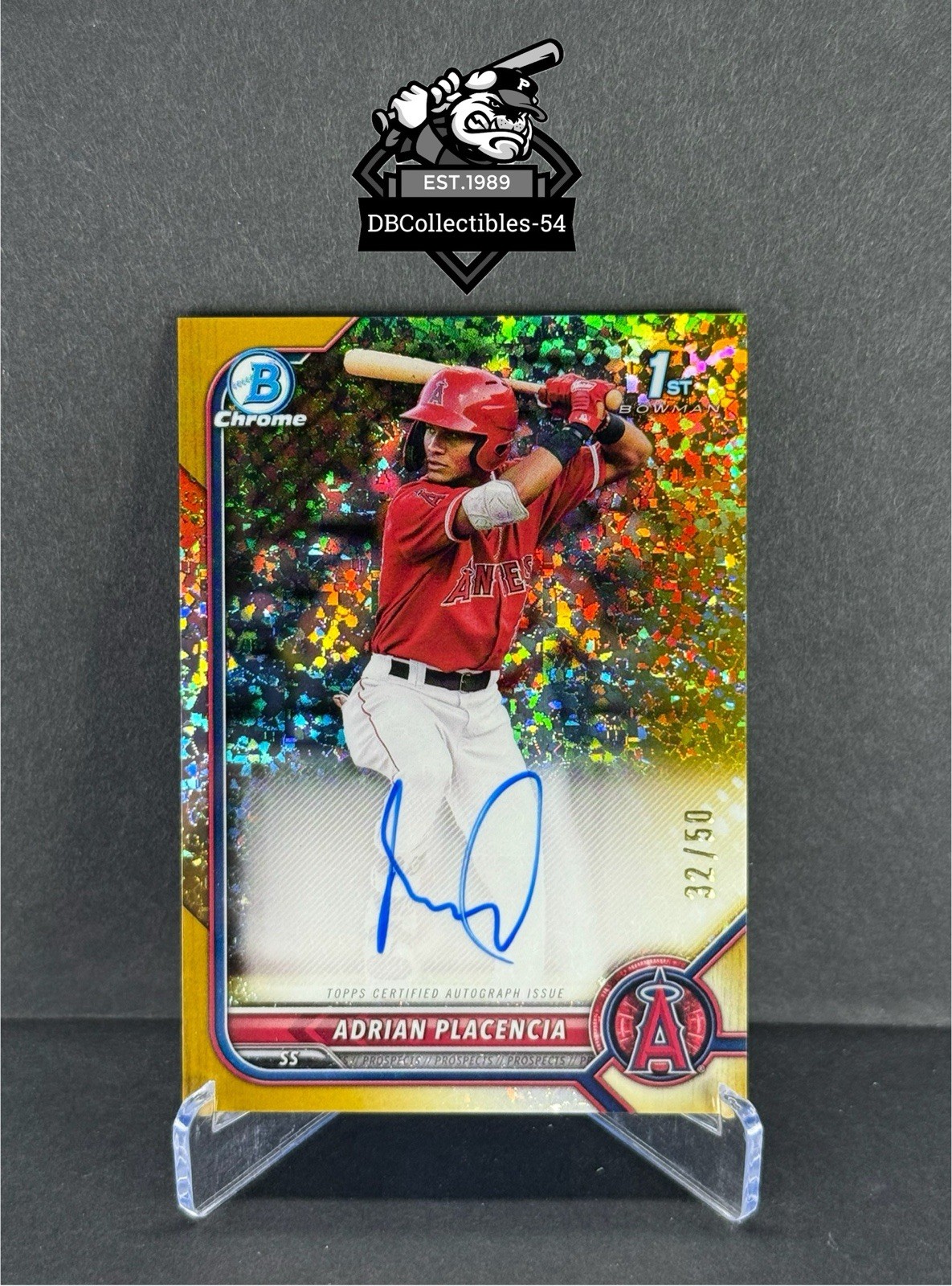 2022 Bowman Chrome Adrian Placencia 1st Gold Mini Diamond Auto 32/50 Angeles